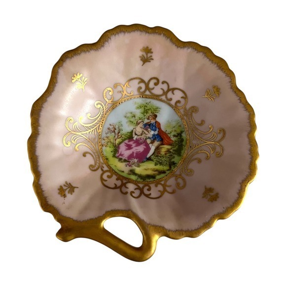 Lefton China Hand Painted Trinket Dish Pink Gold Trim Courting Couple‎ Vintage - Picture 3 of 5